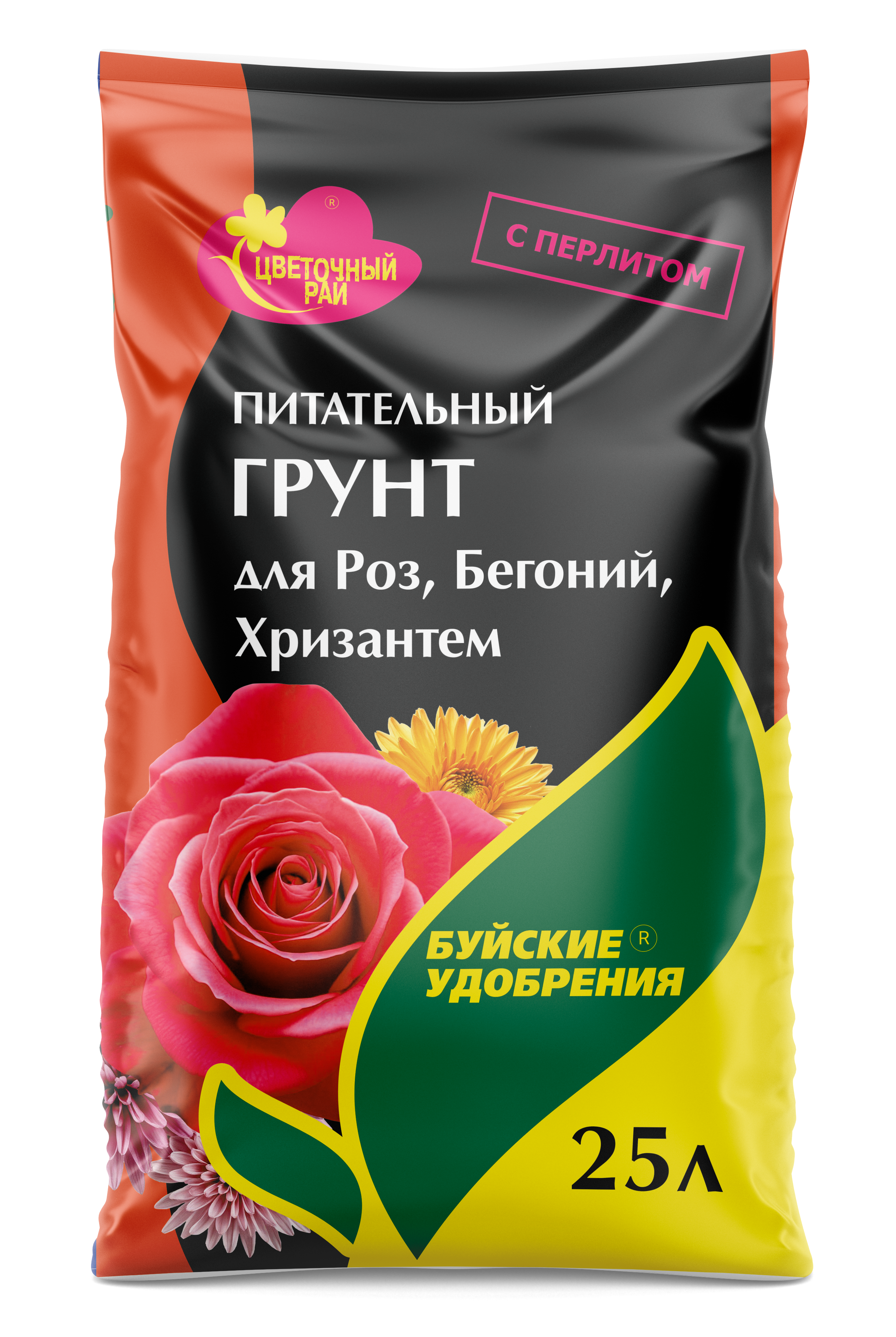 Грунт питательный "Цветочный рай" для роз, бегоний, хризантем 25 л